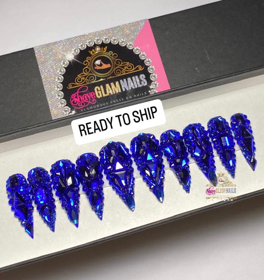 Ready to Ship | Blue All Bling Everything | Medium | Long Stiletto