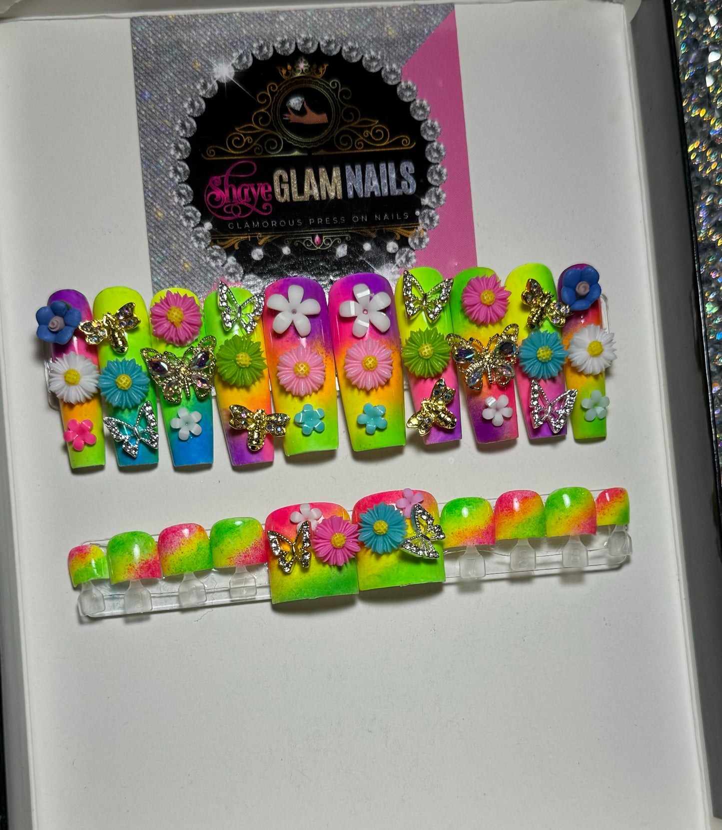 Colorful Floral Butterflies Glam Mani & Pedi Bundle