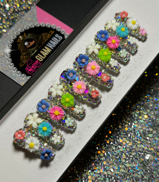 3D Floral All Bling Everything Press On Nails