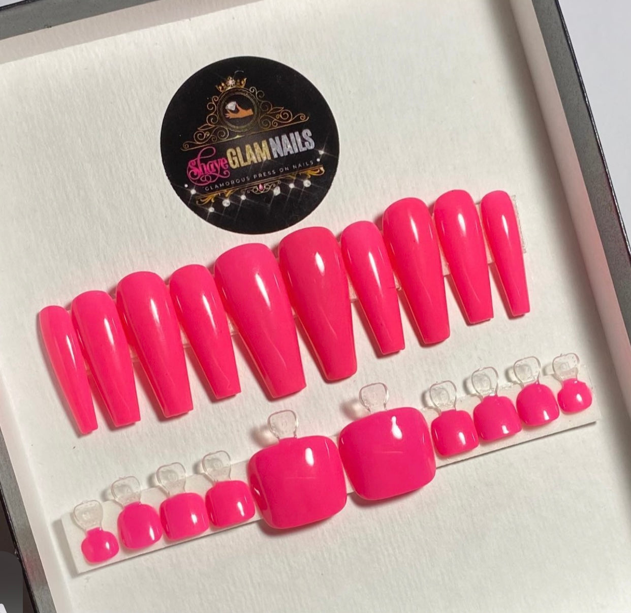 Ready to Ship | Glossy Pink | Long Coffin| Mani & Pedi 50 Nail Set