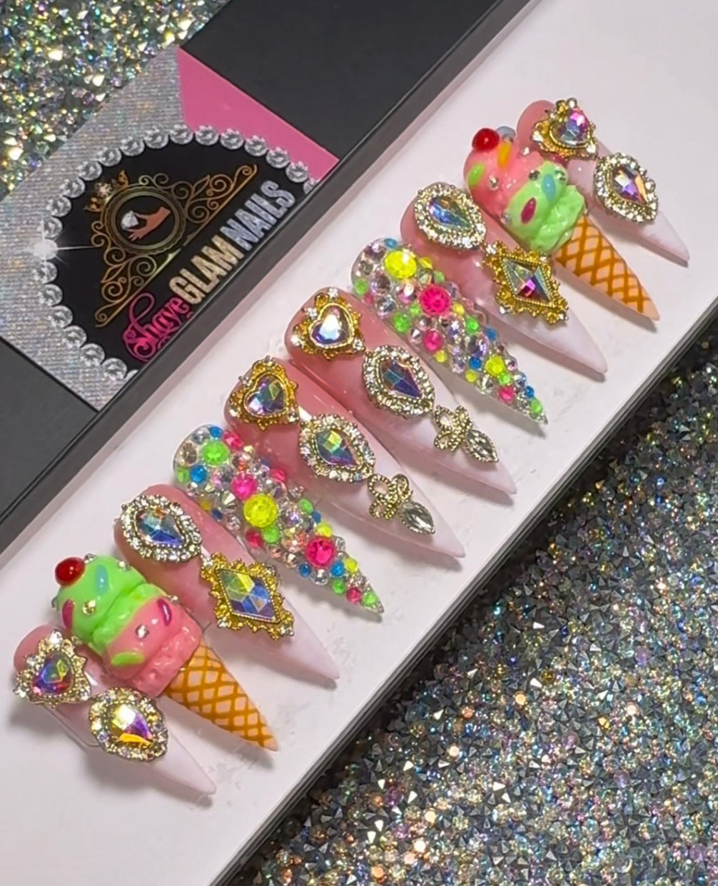 3D Flava Ice Cream Glam Press On Nails