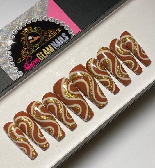 Chocolate Brown Swirl Press On Nails