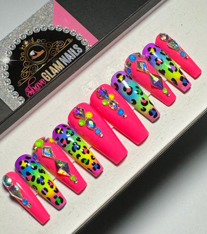 Colorful Cheetah Press On Nails
