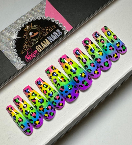 Colorful Leopard Press On Nails - 20 Nail Set