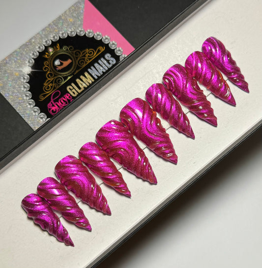 3D Chrome Glam Swirl Press On Nails