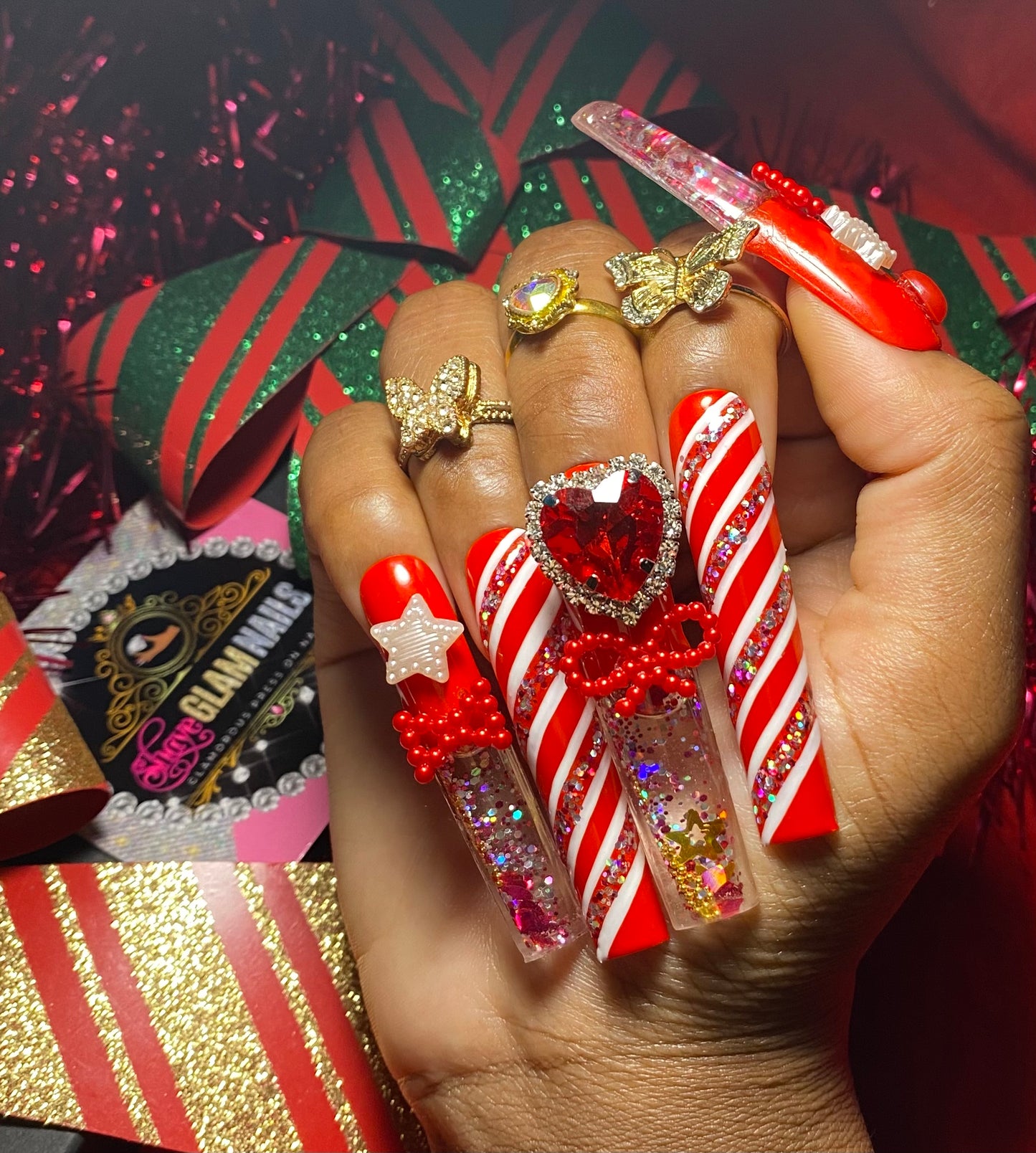 Candy Cane Christmas Press On Nails