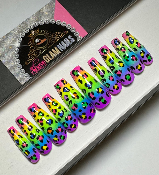 Colorful Cheetah Press On Nails