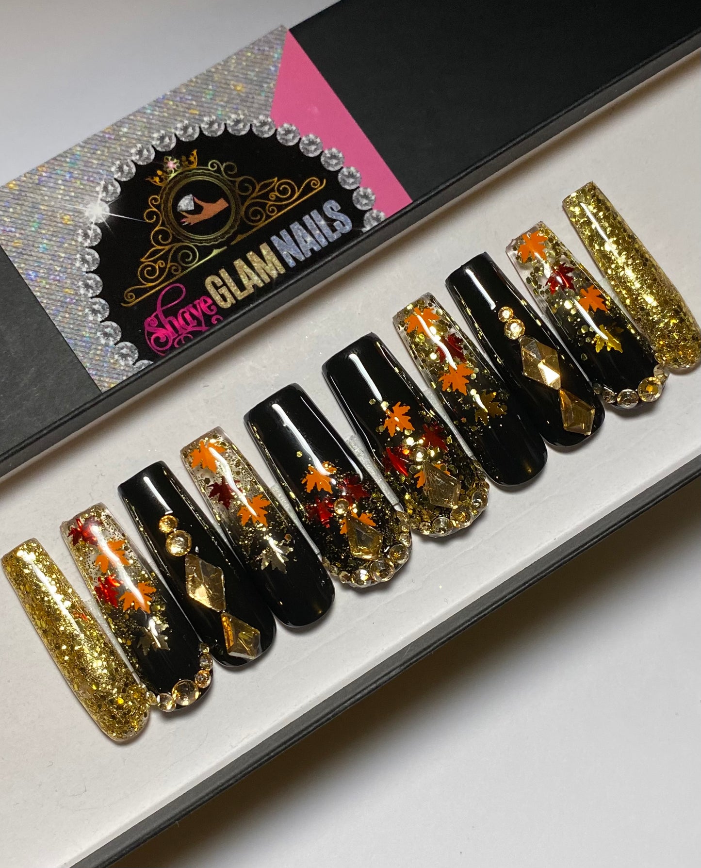 Black & Gold Fall Glam Press On Nails