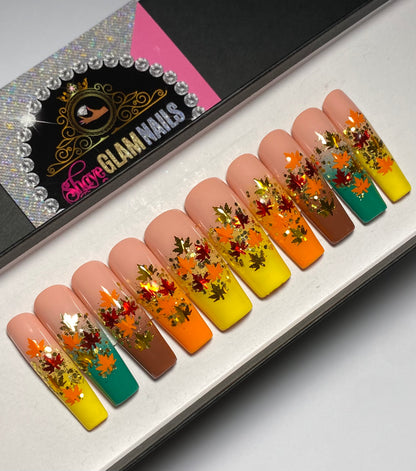 Colorful Fall Leaves Press On Nails