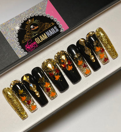 Black & Gold Fall Glam Press On Nails