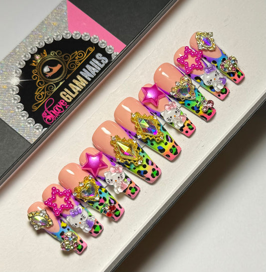 Luxury French Colorful Cheetah Press On Nails