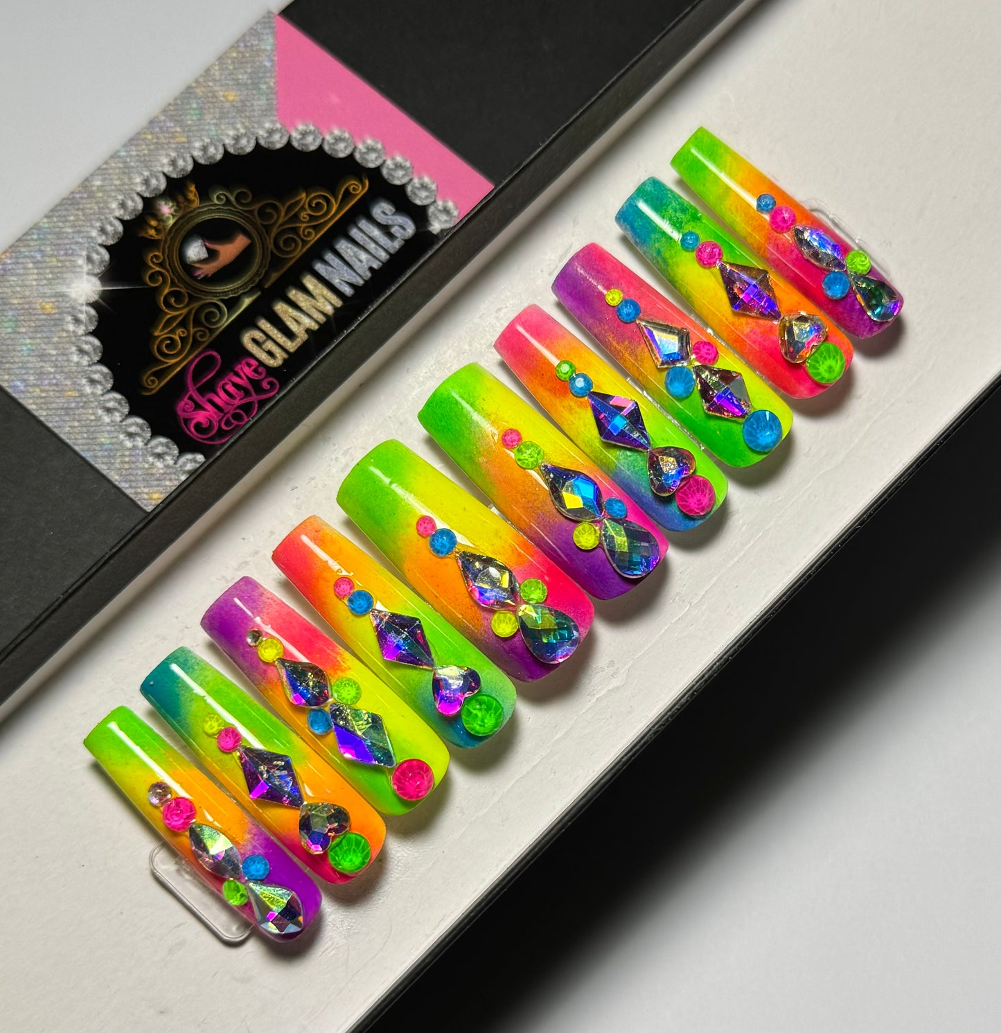 Colorful Diamond Glam Press On Nails