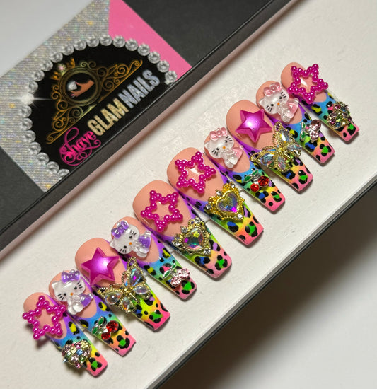Luxury French Colorful Cheetah Press On Nails
