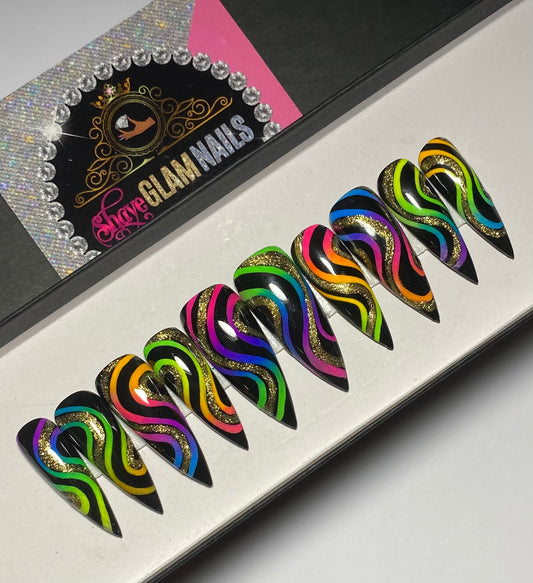 Colorful Swirl Press On Nails - 20 Nail Set