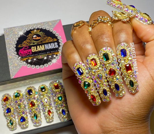 Colorful Diamond All Bling Everything Press On Nails