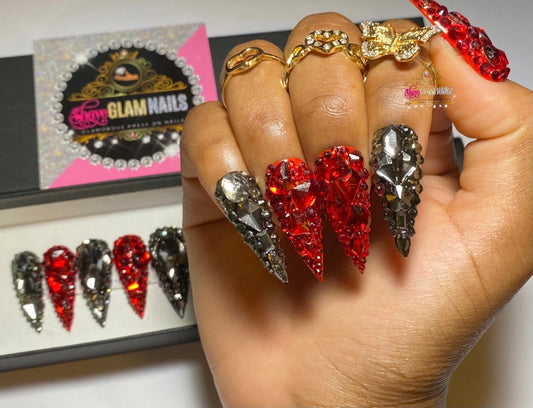 Black & Red All Bling Everything Press On Nails