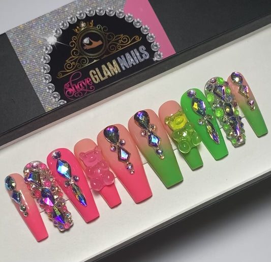 Neon Diamond Style Press On Nails