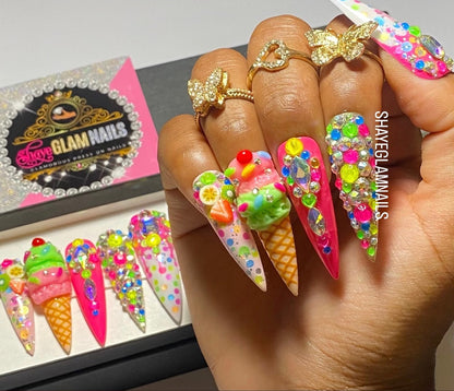 3D Flava Ice Cream Glam Press On Nails