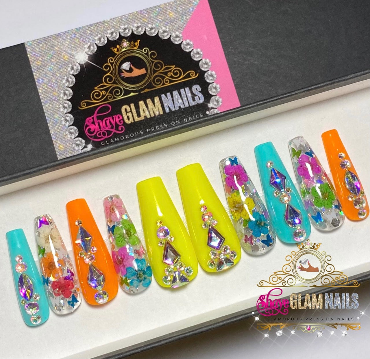 Tropical Floral Glam Press On Nails