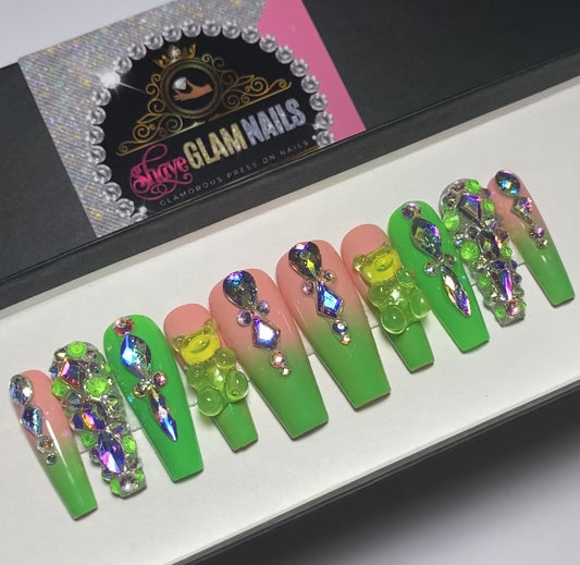 Neon Diamond Glam Press On Nails