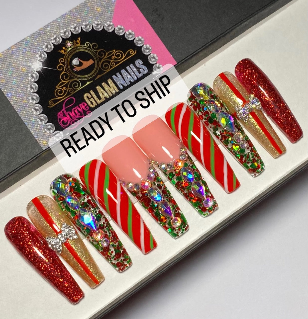 Ready to Ship | Christmas Glam | Large | Extra Long Coffin