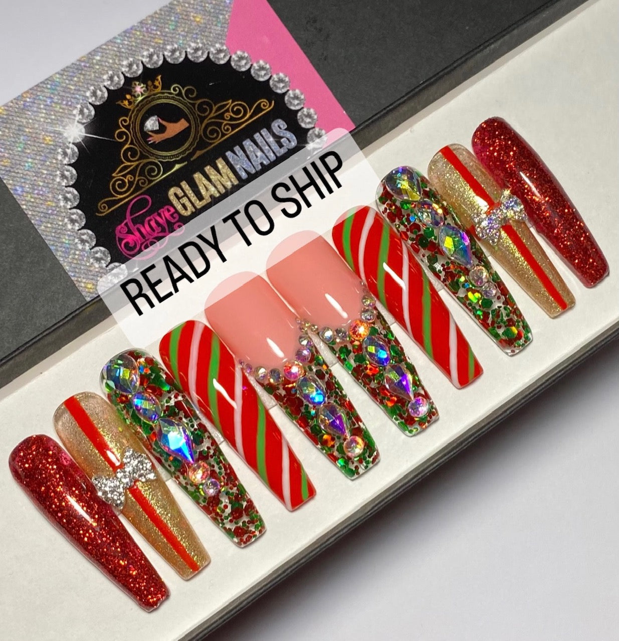 Ready to Ship | Christmas Glam | Small | Extra Long Coffin