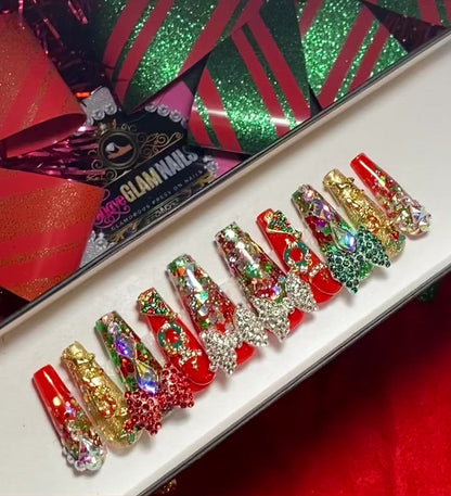 Christmas Holiday Glam Press On Nails