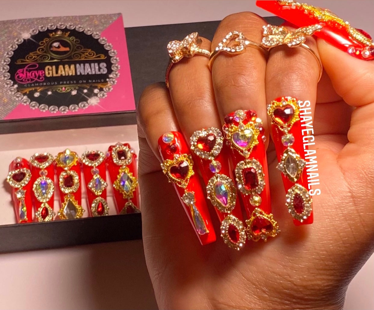 Red Bling Press-on Nails 