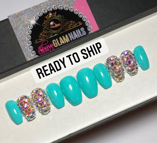 Ready to Ship | Turquoise Bling | Small | Short Coffin