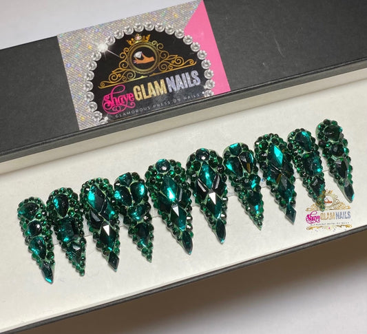Green All Bling Everything Press On Nails