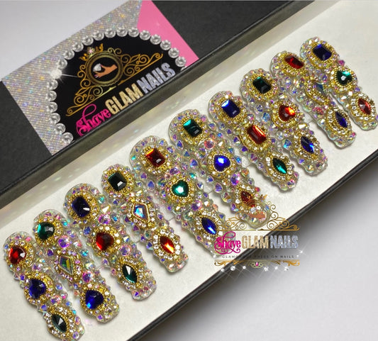 Colorful Diamond All Bling Everything Press On Nails