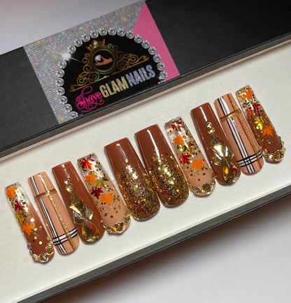 Chocolate Fall Glam Press On Nails