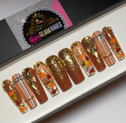 Chocolate Fall Glam Press On Nails