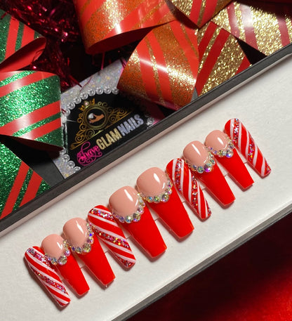 French Candy Cane Press On Nails