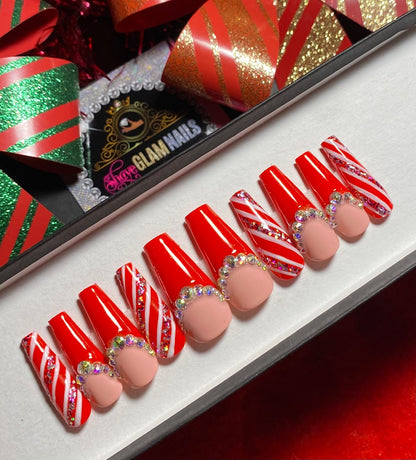 French Candy Cane Press On Nails