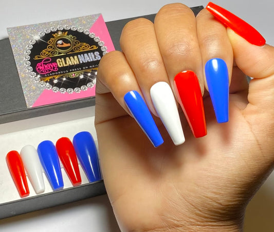 Red, White and Blue Press On Nails