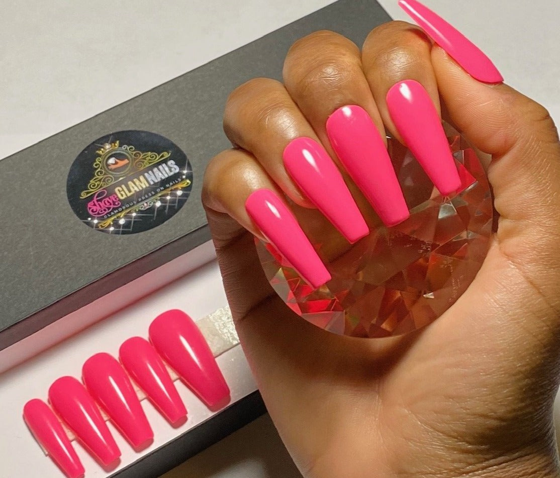 Barbie Neon Pink Press On Nails