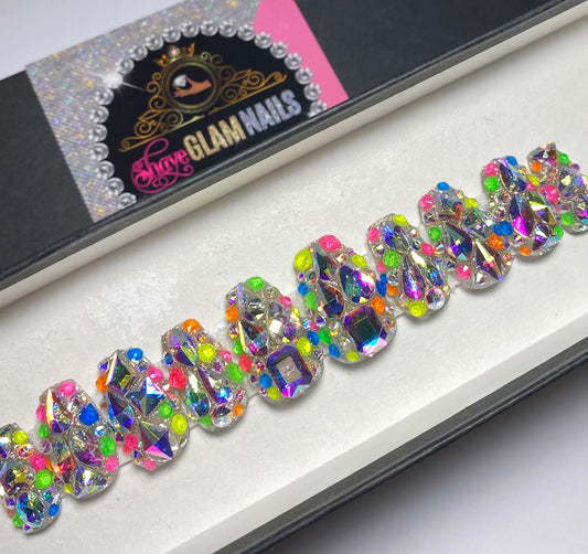 Short Colorful All Bling Press On Nails