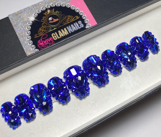 Short Blue All Bling Press On Nails