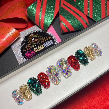 Short Christmas All Bling Press On Nails