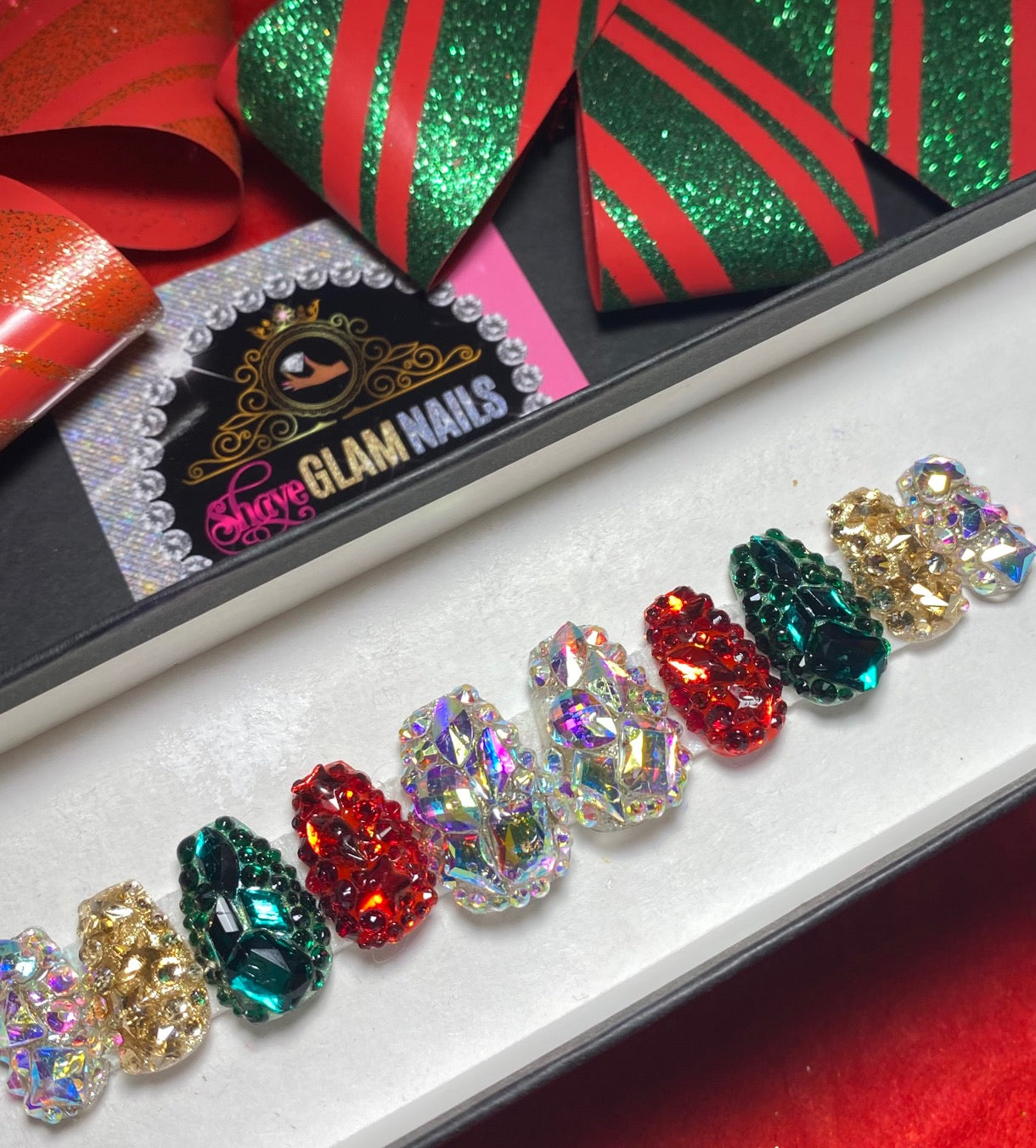 Short Christmas All Bling Press On Nails