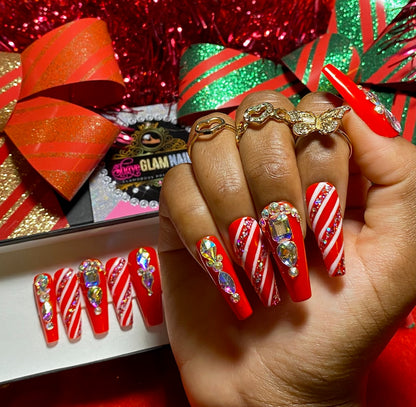 Candy Cane Glam Press On Nails