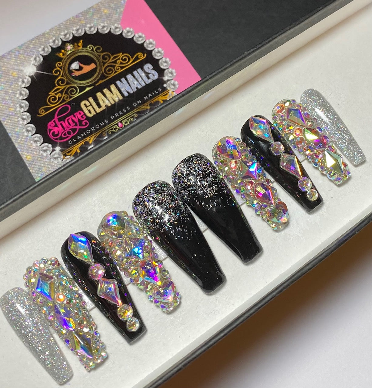Black Glam and Bling Press On Nails