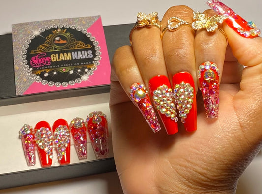 Hearts Glam Press On Nails