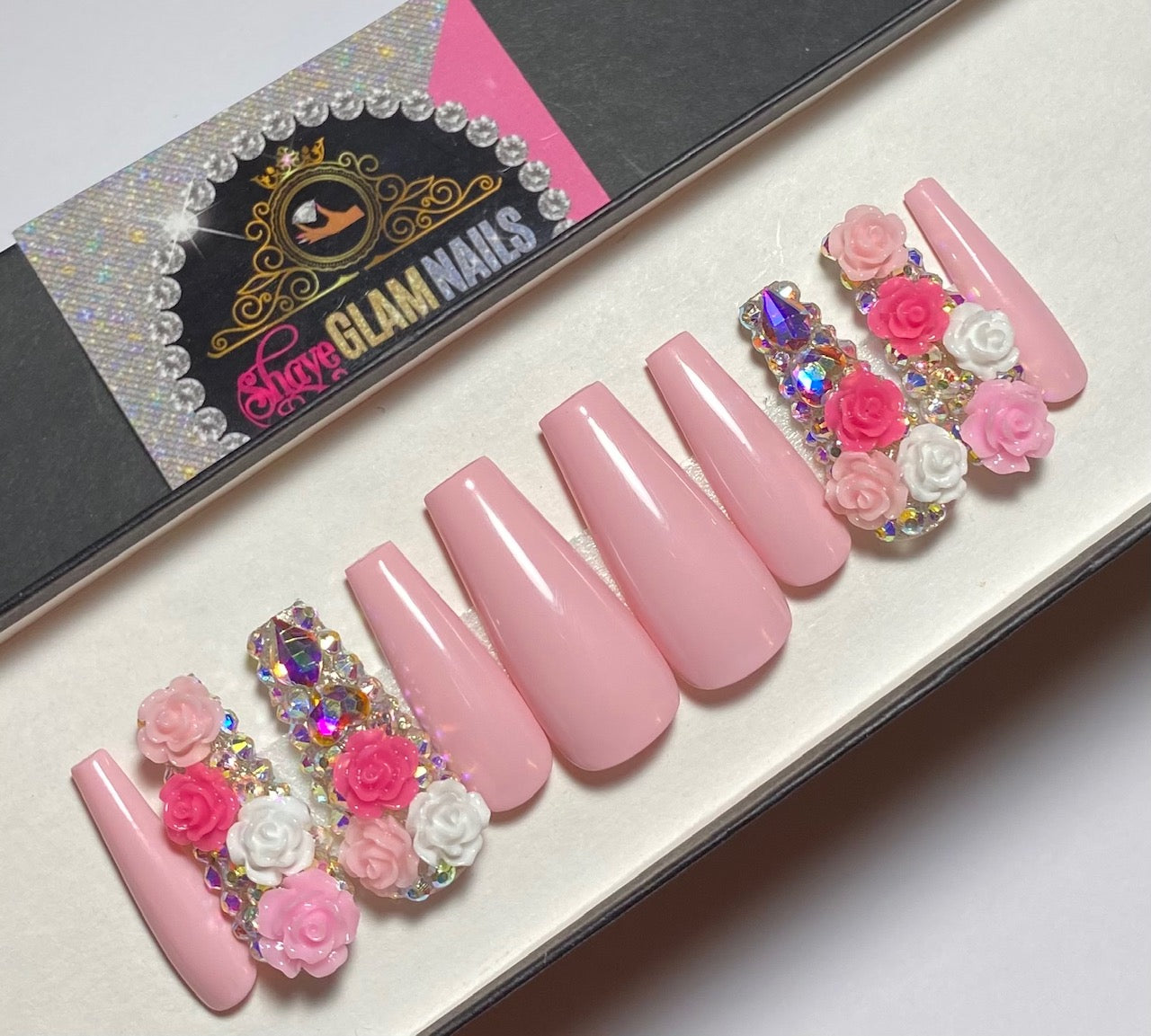 3D Flower Bling Style Press On Nails