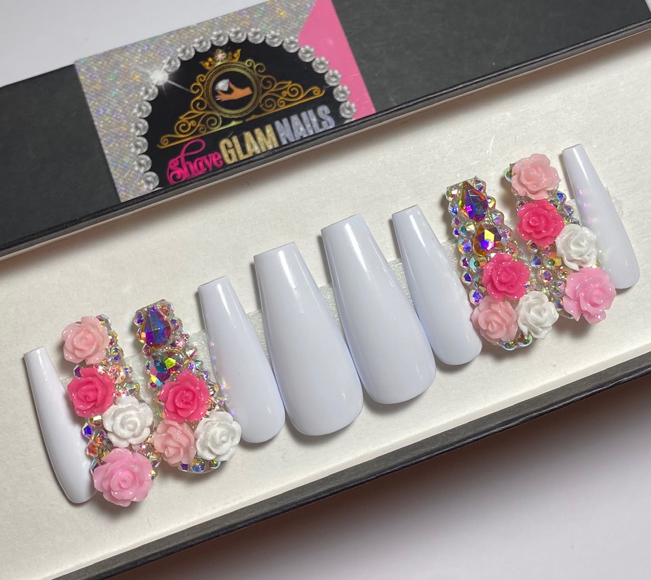 3D Flower Bling Style Press On Nails