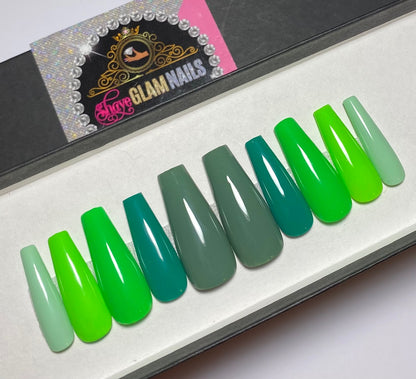 Green Blend Press On Nails