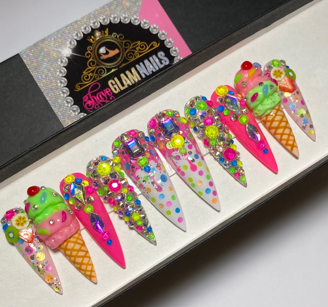 3D Flava Ice Cream Glam Press On Nails