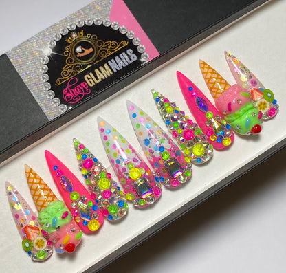 3D Flava Ice Cream Glam Press On Nails