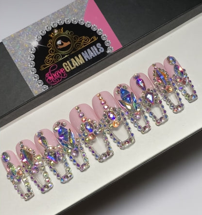 Glass Bling French Tip Press On Nails